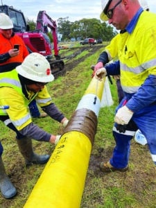 A 3LPE yellow jacket pipe with Bore-Wrap application.